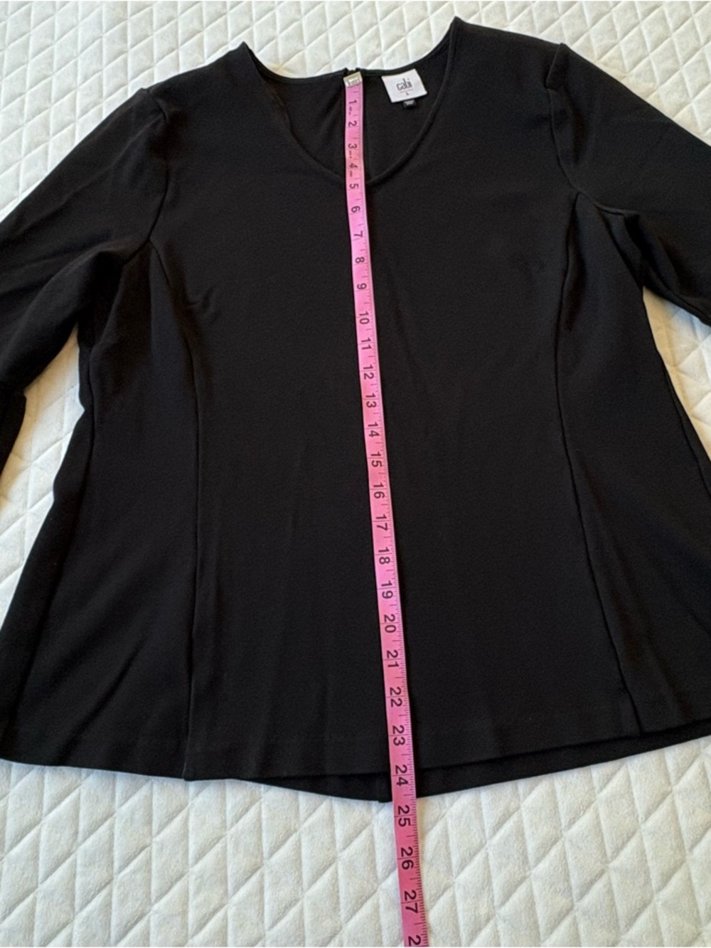Cabi Boho Top Its A Party Ponte Long Flare Bell Sleeve Blouse Black Size Large - Picture 10 of 15